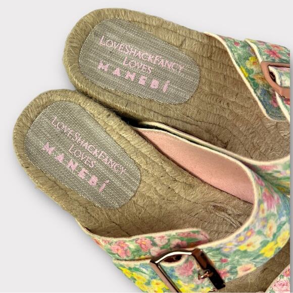 MANEBI X LoveShackFancy Nordic Floral Leather Espadrille Slide Sandals 41/US 11 - Picture 9 of 10